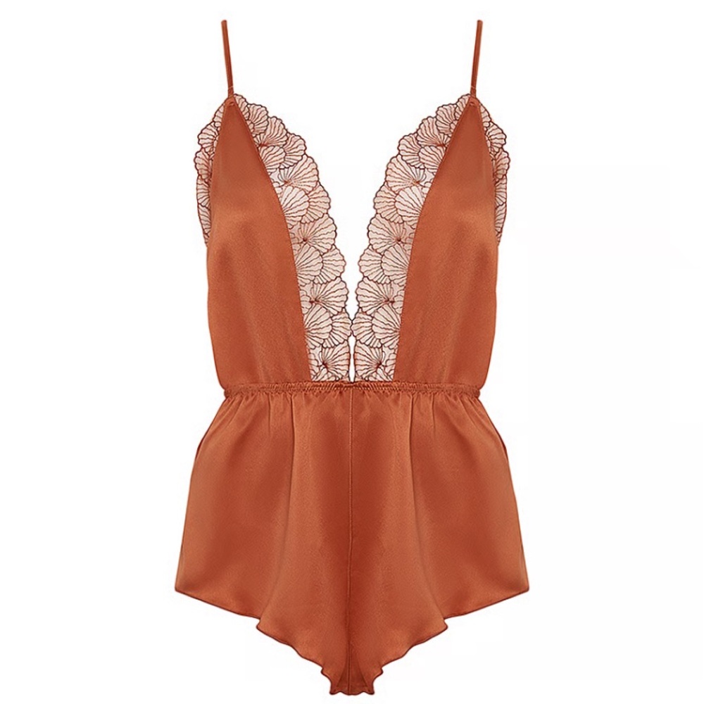 Elegant Lace Trimmed Rust Bodysuit